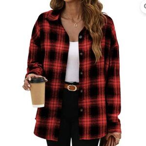RED PLAID FLANNEL SHIRT SIZE LARGE